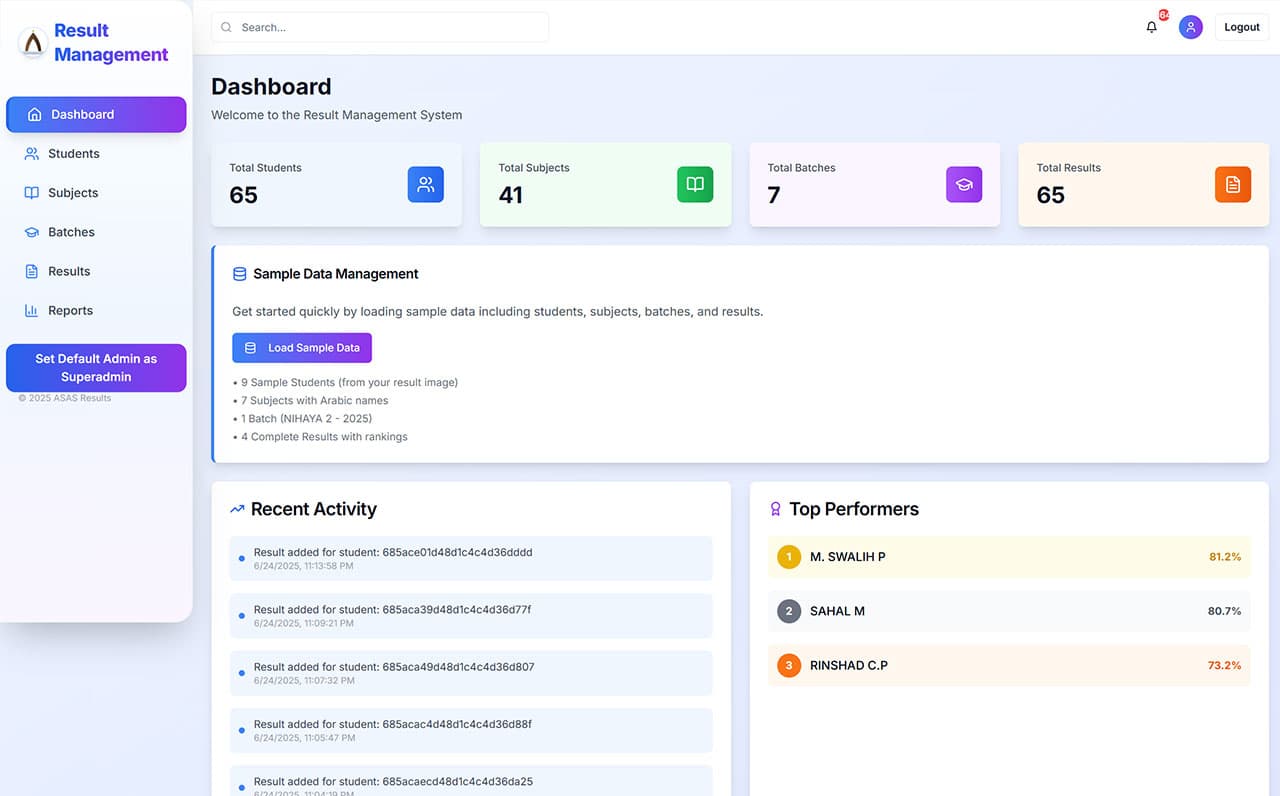 Educational Results Management System - Web Development Project Kerala